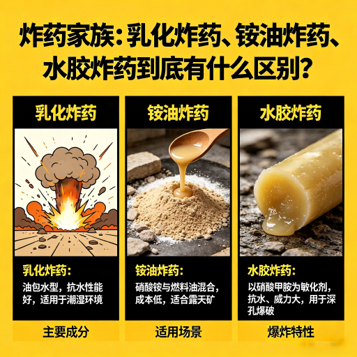 华南热作学院炸药家族:乳化炸药、铵油炸药、水胶炸药到底有什么区别?